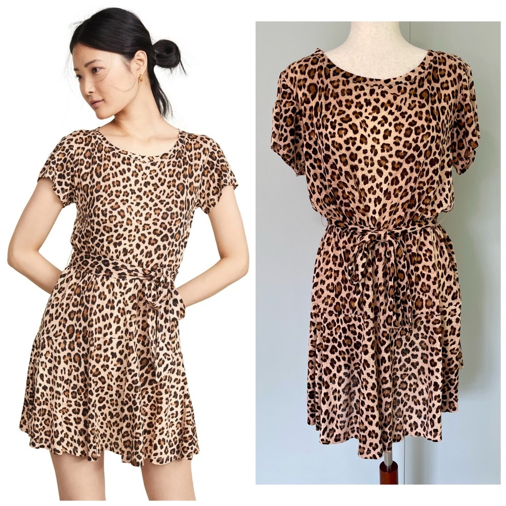 Rebecca Taylor Leopard Print Mini Dress in Tan and Black